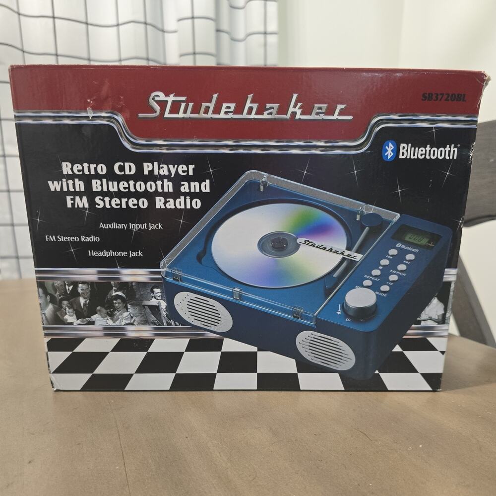 Studebaker SB3720BL Retro CD Player Bluetooth FM Stereo Headphone Blue